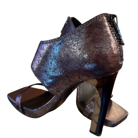 DKNY NWT Sz 9M Stunning Shimmering Leather Gunmetal Stiletto High Heels (SH061) - Picture 5 of 12